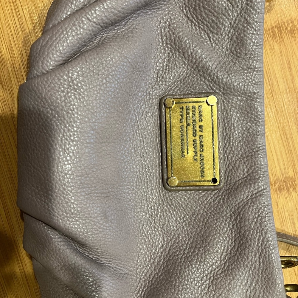 Marc Jacobs Taupe Leather Clutch with Gold Accents